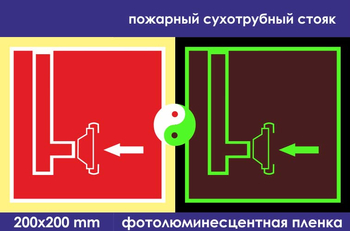 F08 пожарный сухотрубный стояк (фотолюминесцентная пленка, 200х200 мм) - Знаки безопасности - Фотолюминесцентные знаки - магазин "Охрана труда и Техника безопасности"